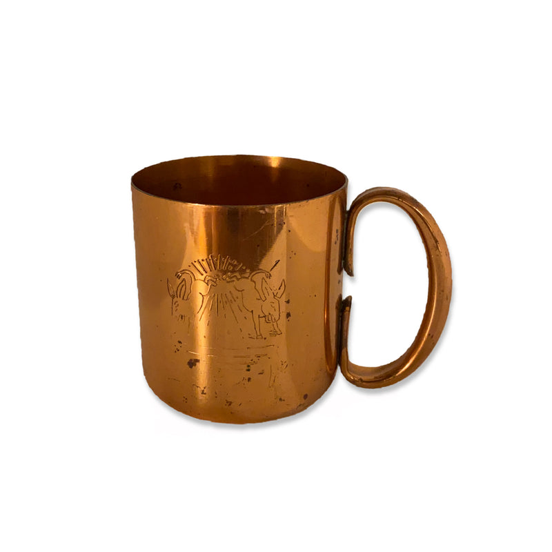 Vintage Copper Moscow Mule Mugs   Primitive Rustic Mugs with etched Kicking Mules